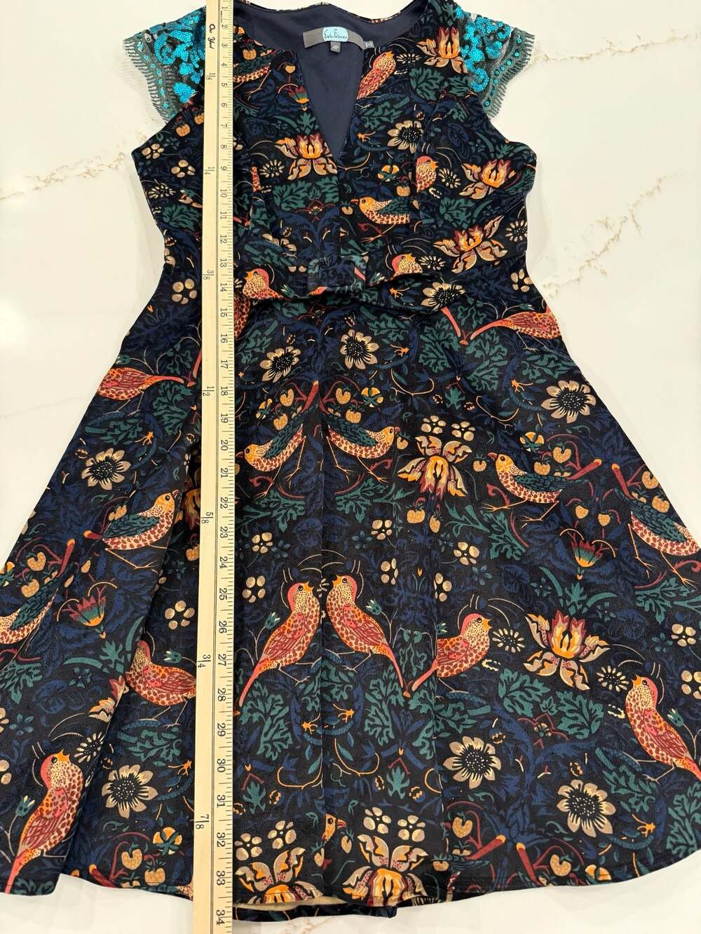 Anthropologie Eva Franco Larksong Corduroy Bird Sequin Dress - Picture 4 of 4